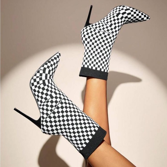 Rebellious Rose Shoes - Geometric Pattern Fashionable Stiletto Heel Women Mid-Calf Boots Size Fit Like 7